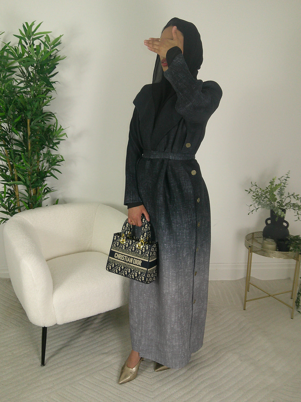 Farah Ombre Overcoat with Gold Detailing and Belt