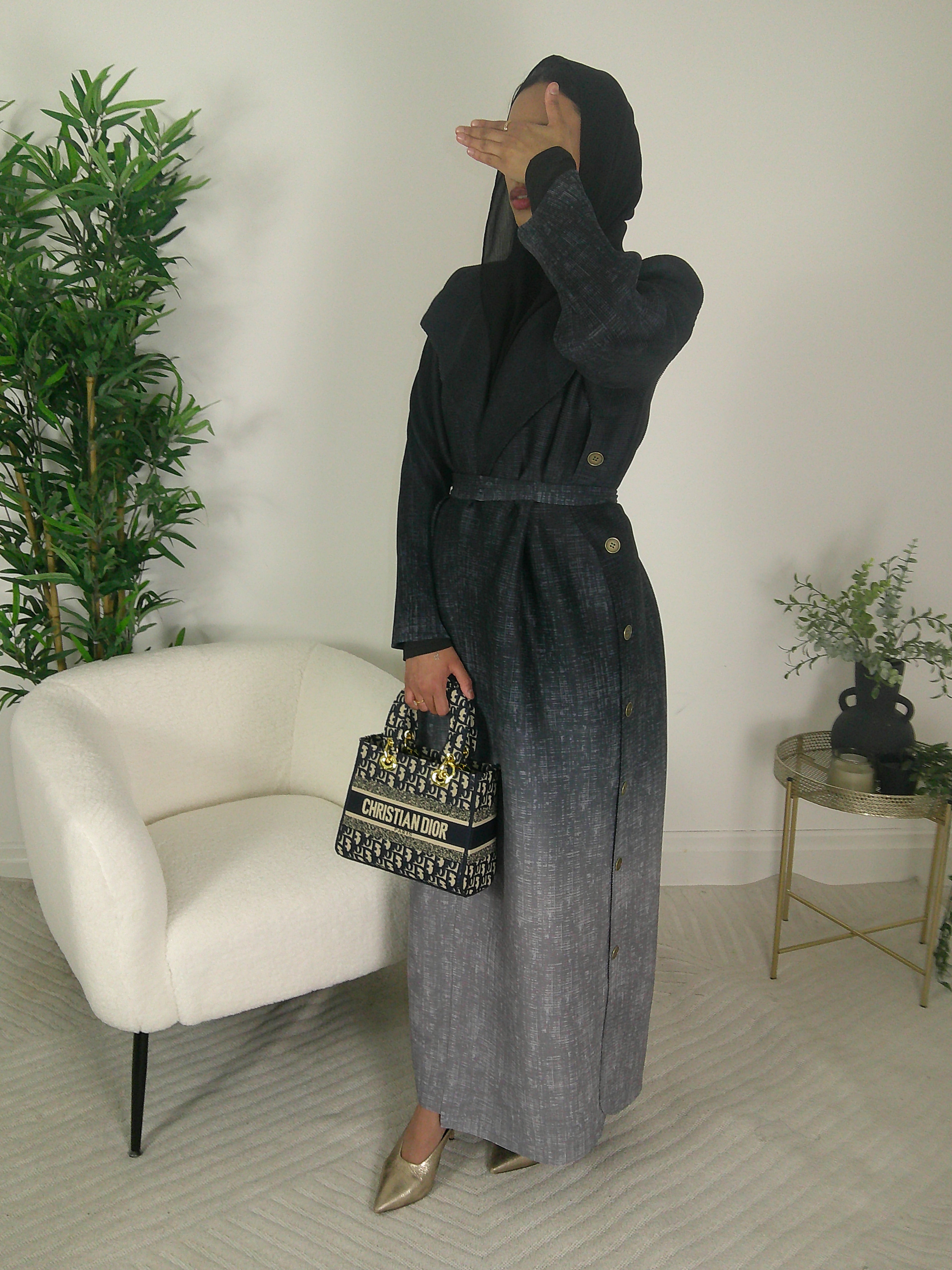 Farah Ombre Overcoat with Gold Detailing and Belt